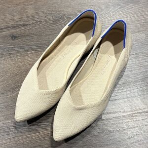 Rothy's Beige Flats with Blue Trim